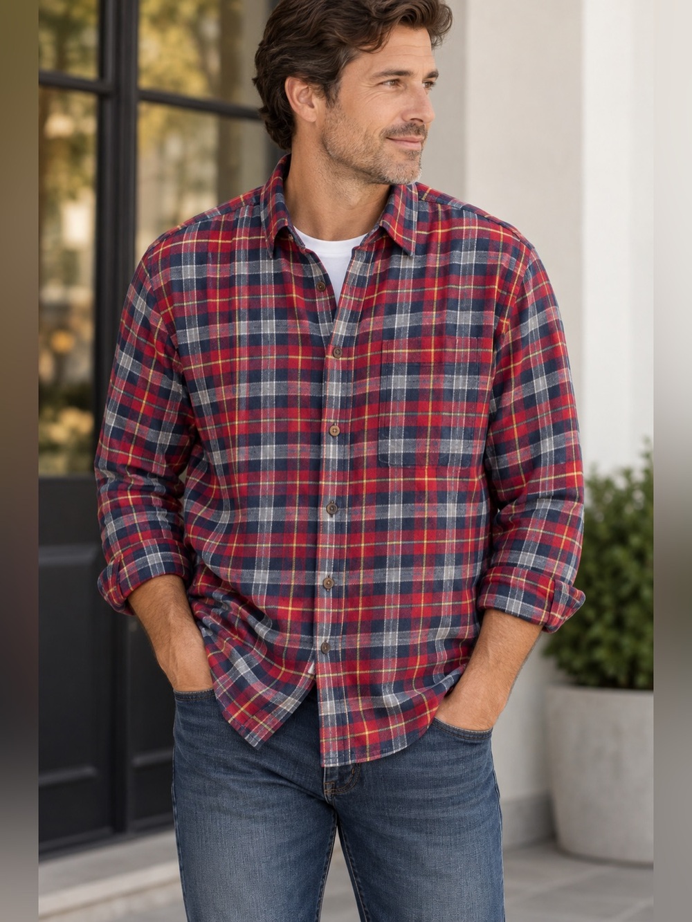 Hawker Rye Men’s XL Red Navy Plaid Cotton Flannel Button Down Shirt